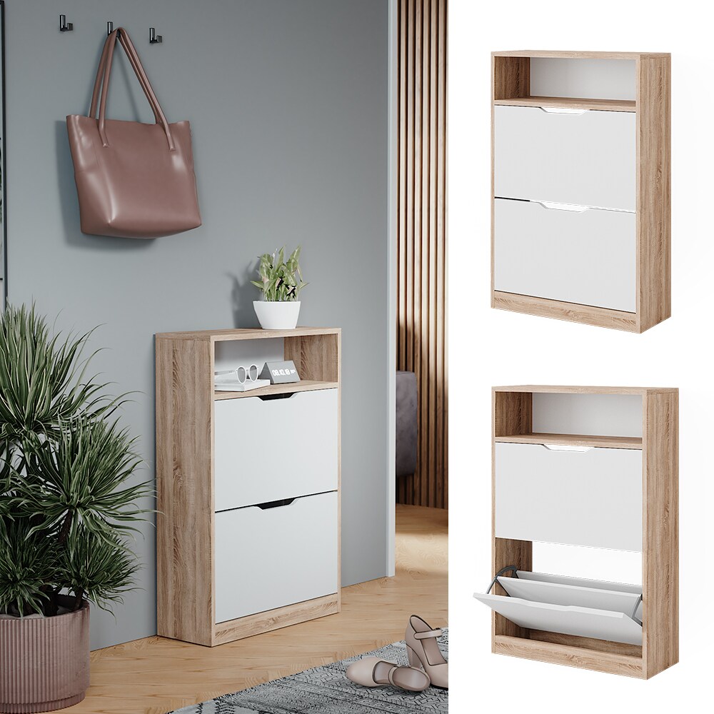 Vicco Schuhkipper Luca Eiche Wei&szlig; 59 x 90 cm 2 Klappf&auml;cher - Bild 1