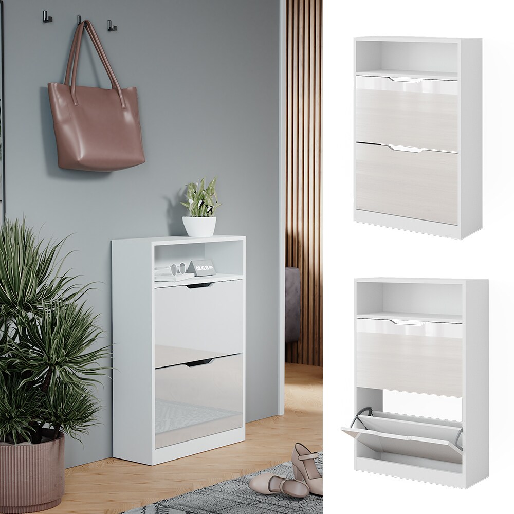 Vicco Schuhkipper Luca Weiß Hochglanz 59 x 90 cm 2 Klappfächer | 04066731446537