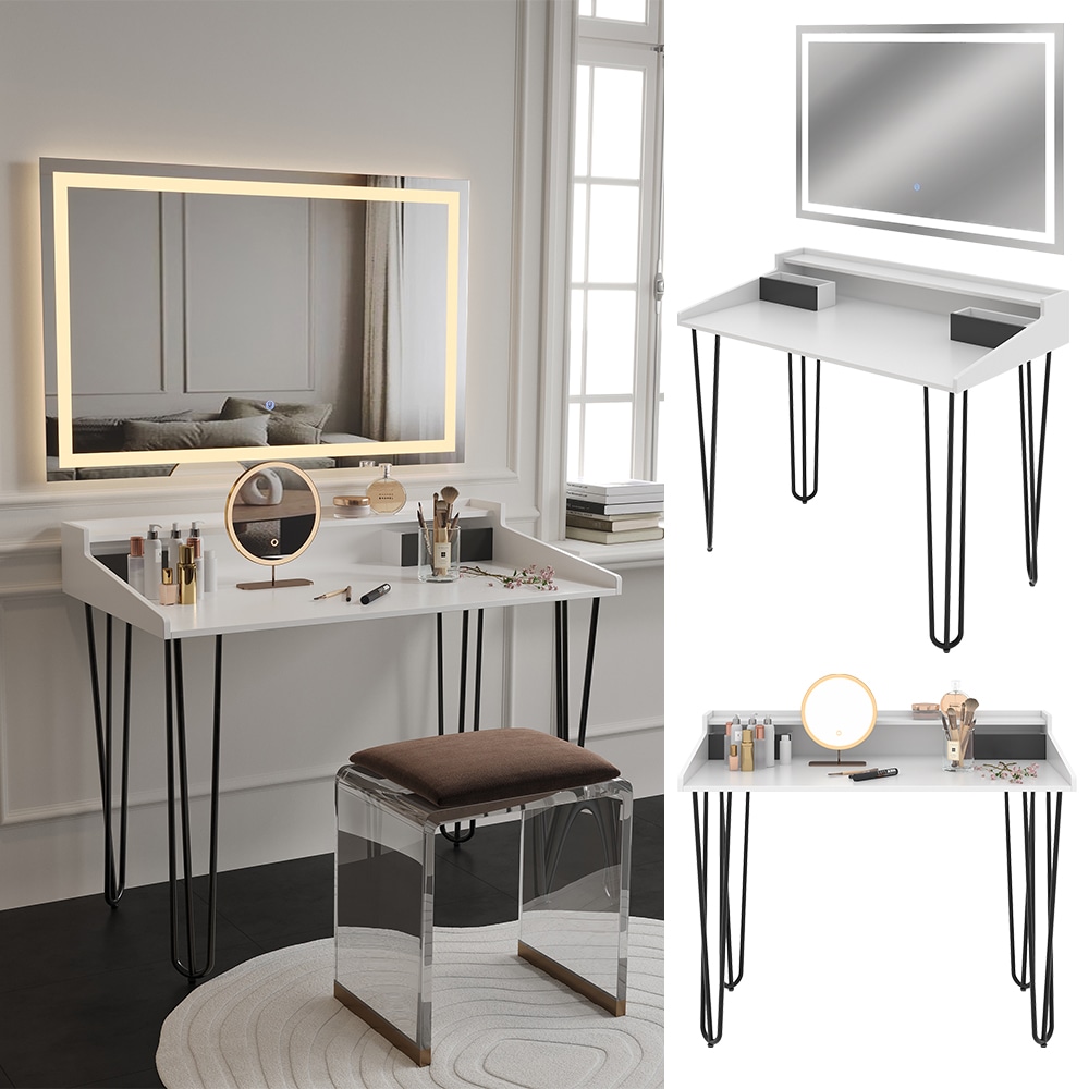 Vicco Schminktisch Sannar Wei&szlig; Schwarz 110 x 60 cm mit LED-Spiegel - Bild 1