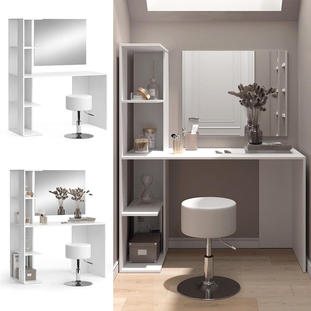 Vicco Schminktisch Tower Wei&szlig; 122 x 55 cm mit Spiegel und Hocker - Bild 1