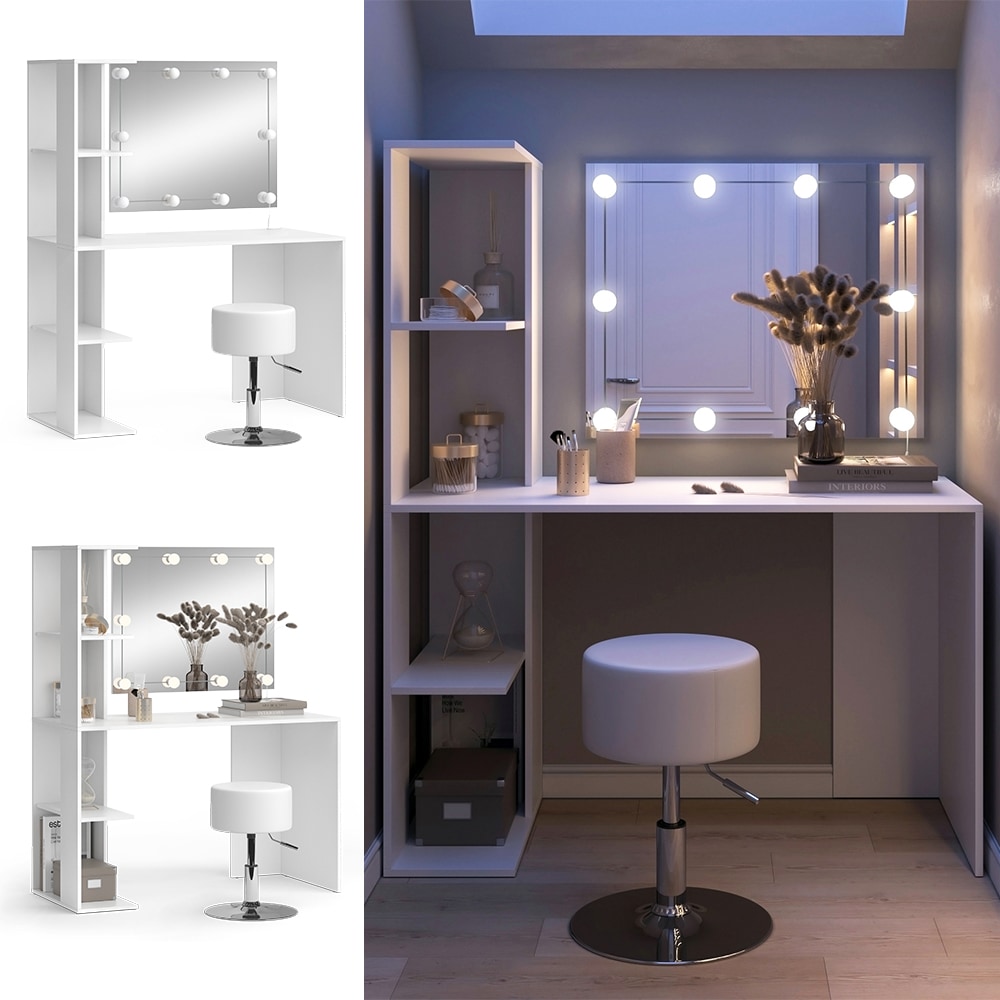 Vicco Schminktisch Tower Wei&szlig; 122 x 55 cm mit Beleuchtung und Hocker - Bild 1