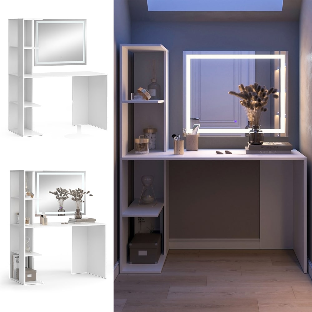 Vicco Schminktisch Tower Wei&szlig; 122 x 55 cm mit LED-Spiegel - Bild 1