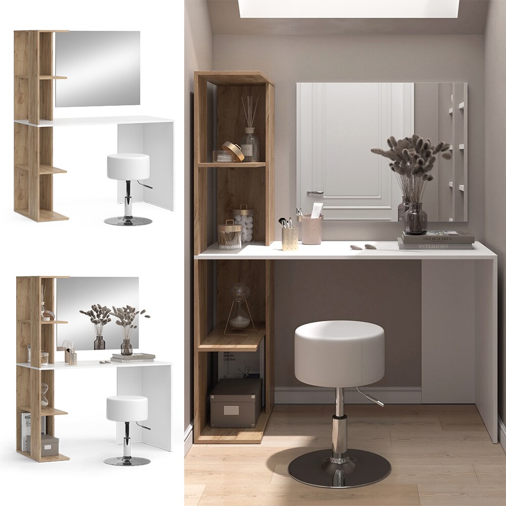 Vicco Schminktisch Tower Wei&szlig; Sonoma 122 x 55 cm mit Spiegel und Hocker - Bild 1