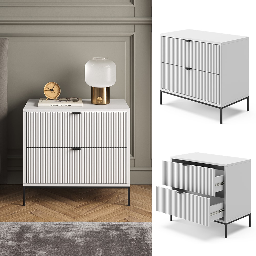 Vicco Nachttisch Eliza Wei&szlig; 66 x 60 cm mit 2 Schubladen - Bild 1