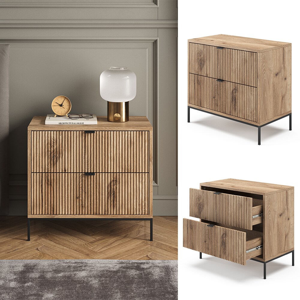 Vicco Nachttisch Eliza Viking Oak 66 x 60 cm mit 2 Schubladen - Bild 1