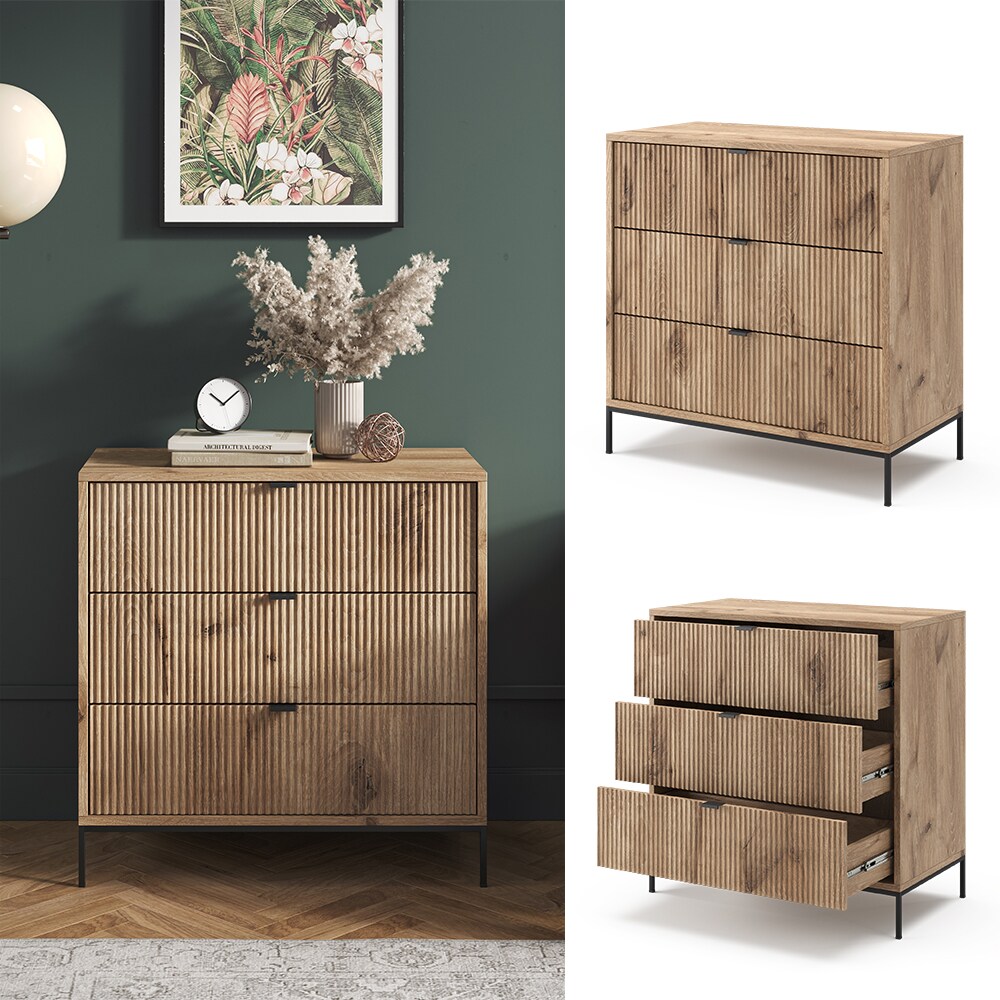 Vicco Kommode Eliza Viking Oak 80 x 81,2 cm mit 3 Schubladen - Bild 1