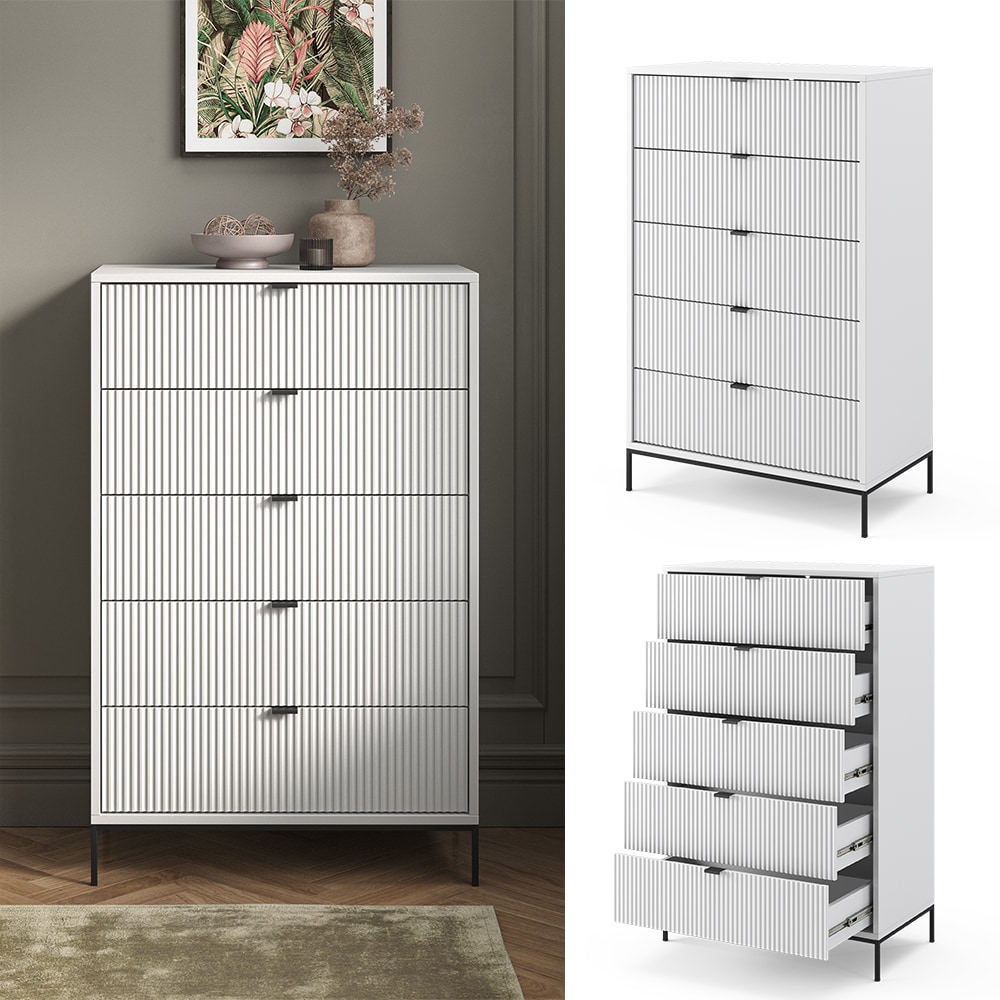 Vicco Kommode Eliza Wei&szlig; 76 x 120 cm mit 5 Schubladen - Bild 1