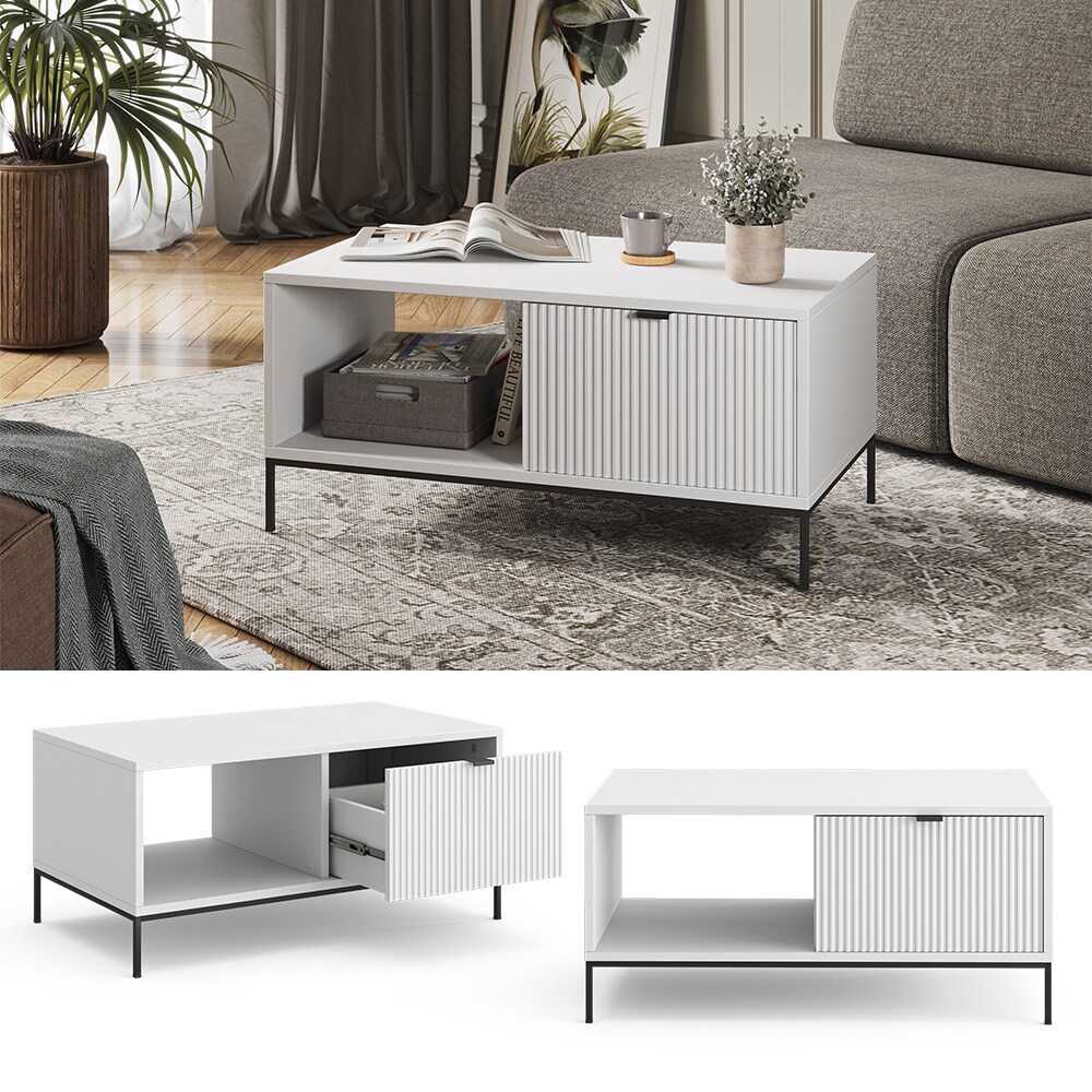 Vicco Couchtisch Eliza Wei&szlig; 90 x 45 cm mit einer Schublade - Bild 1