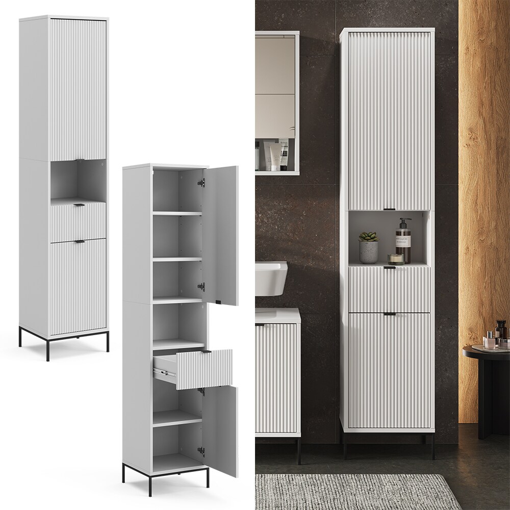 Vicco Hochschrank Eliza Wei&szlig; 40 x 190 cm mit 2 T&uuml;ren und Schublade - Bild 1