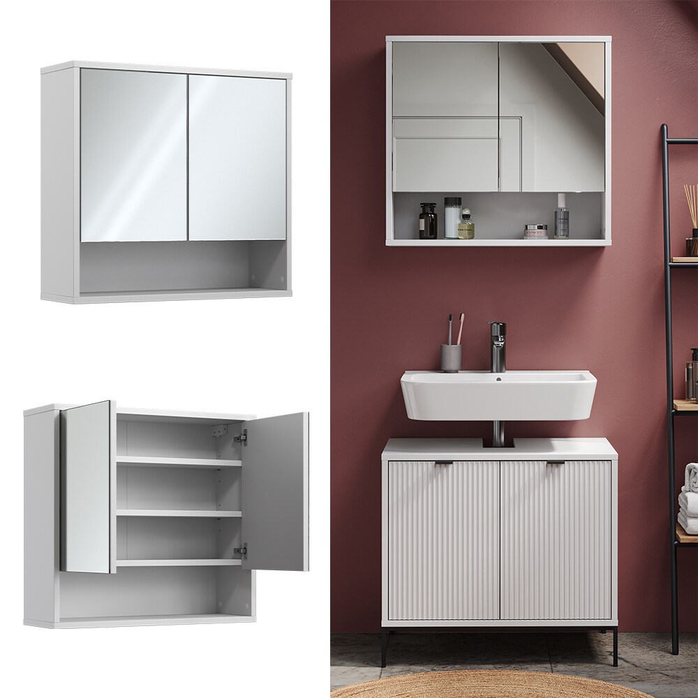 Vicco Bad-Spiegelschrank Eliza Wei&szlig; 70 x 65 cm mit 2 T&uuml;ren - Bild 1