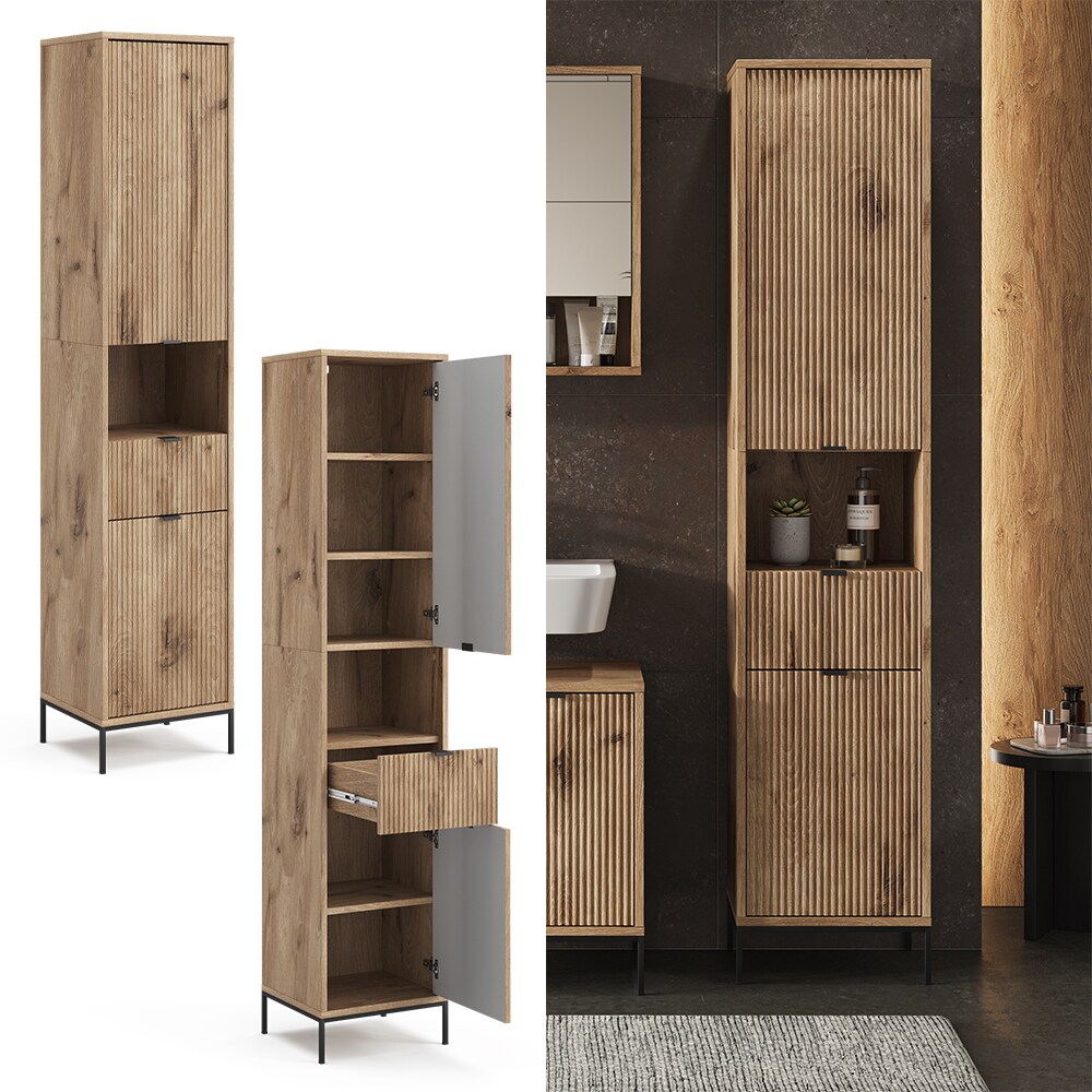 Vicco Hochschrank Eliza Viking Oak 40 x 190 cm mit 2 Türen und Schublade