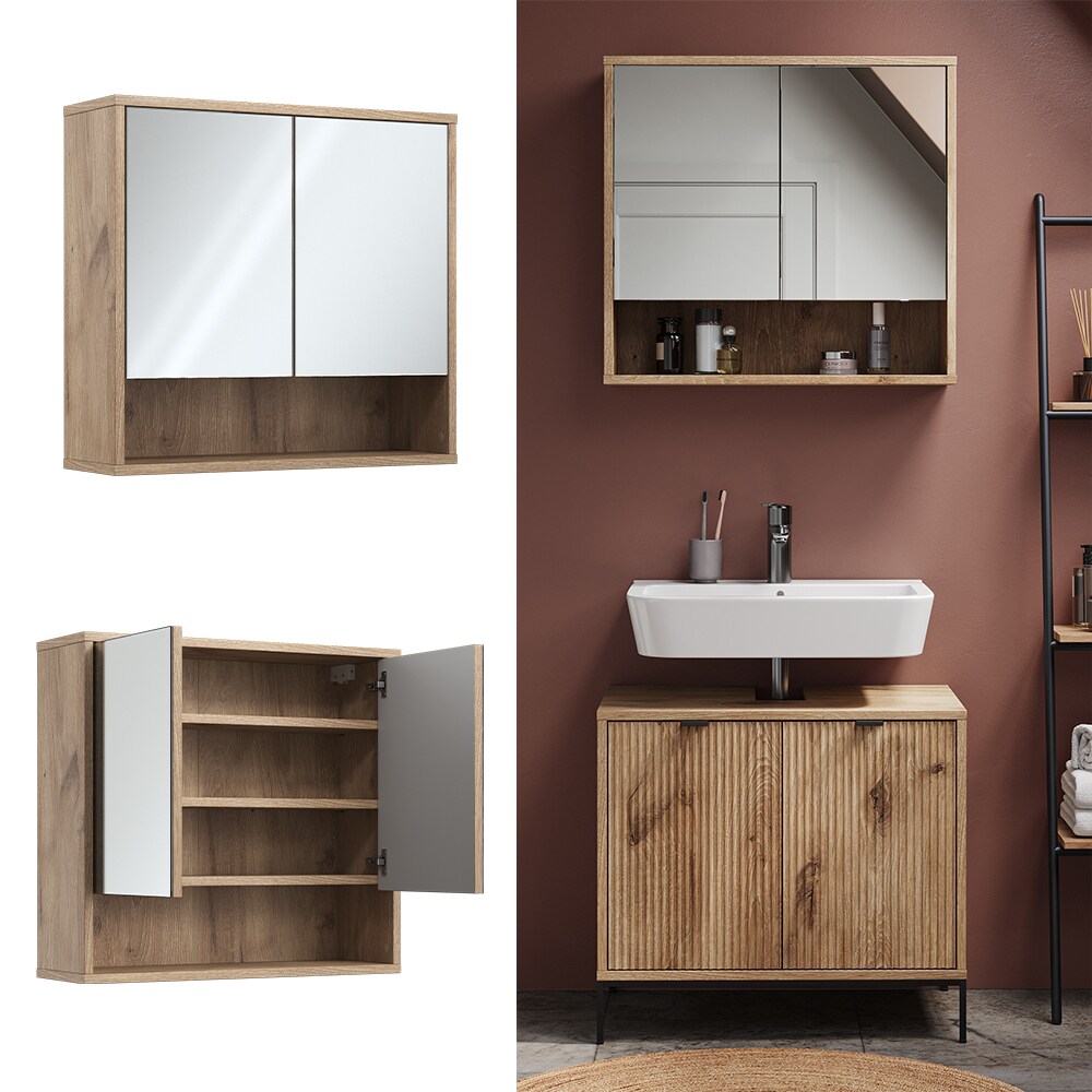 Vicco Bad-Spiegelschrank Eliza Viking Oak 70 x 65 cm mit 2 Türen