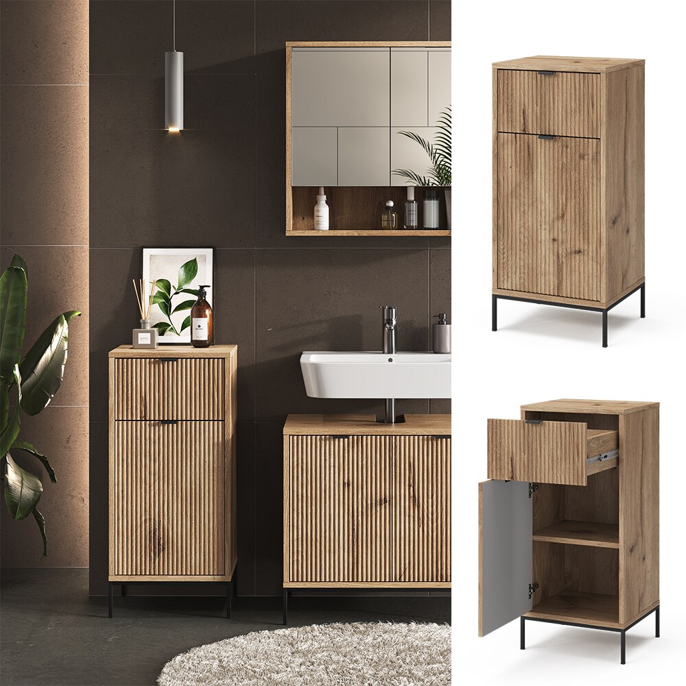 Vicco Midischrank Eliza Viking Oak 40 x 87 cm mit Tür und Schublade