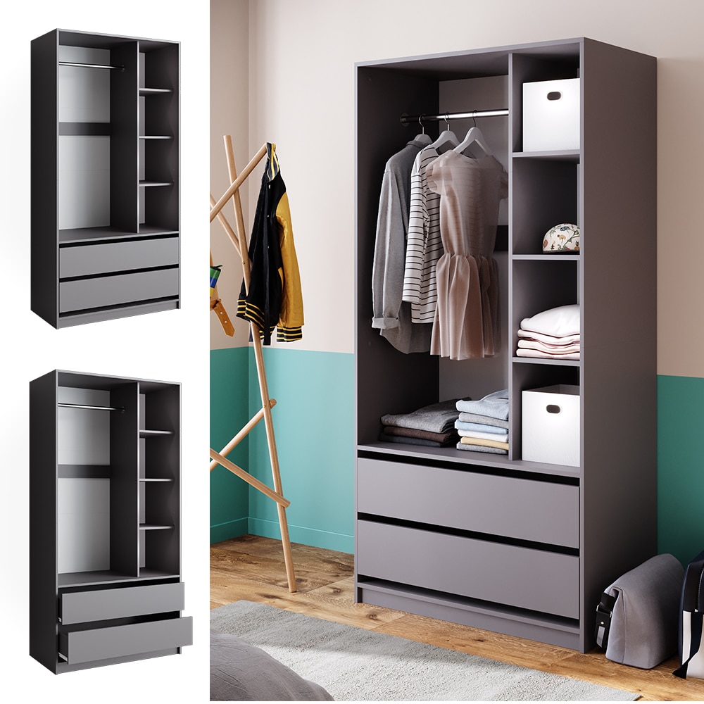 Vicco Kleiderschrank Elmo Anthrazit 100 x 200 cm mit 2 Schubladen - Bild 1