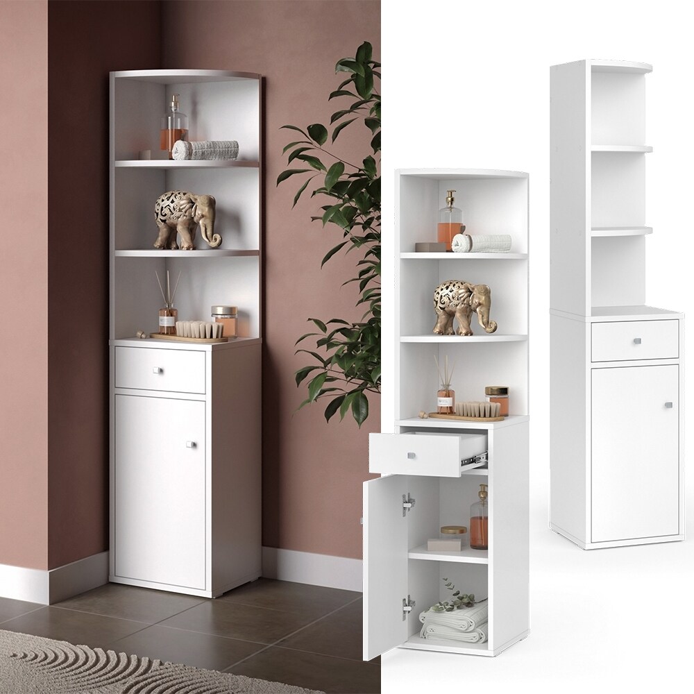 Vicco Eckregal Larry Wei&szlig; 30 x 135,5 cm mit T&uuml;r und Schublade - Bild 1