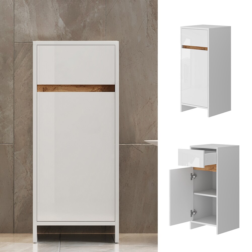 Vicco Midischrank Detmold Weiß Eiche 35 x 82 cm mit Tür und Schublade | 04066731415571