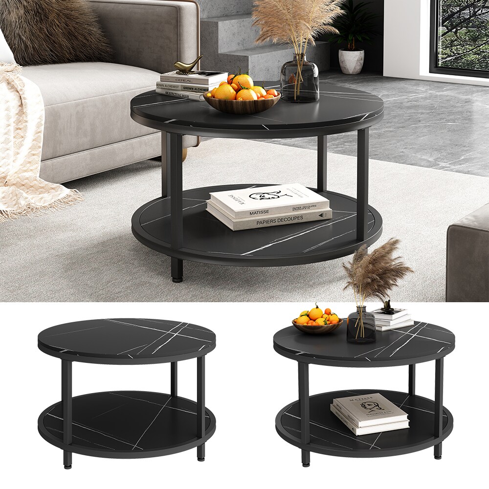 Vicco Couchtisch Ontario Marmor Schwarz 80 x 46 cm Rundtisch | 04066731447015