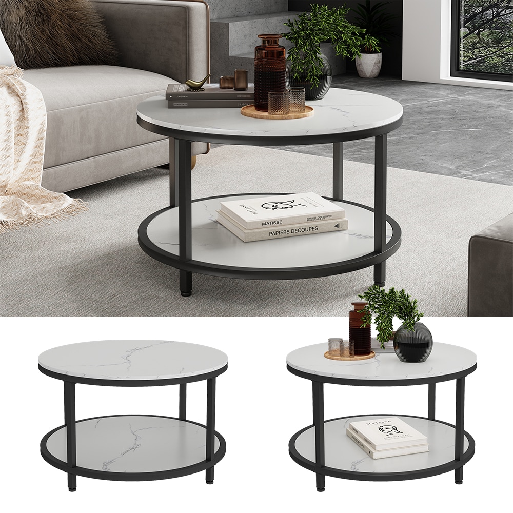 Vicco Couchtisch Ontario Marmor Wei&szlig; 80 x 46 cm Rundtisch - Bild 1