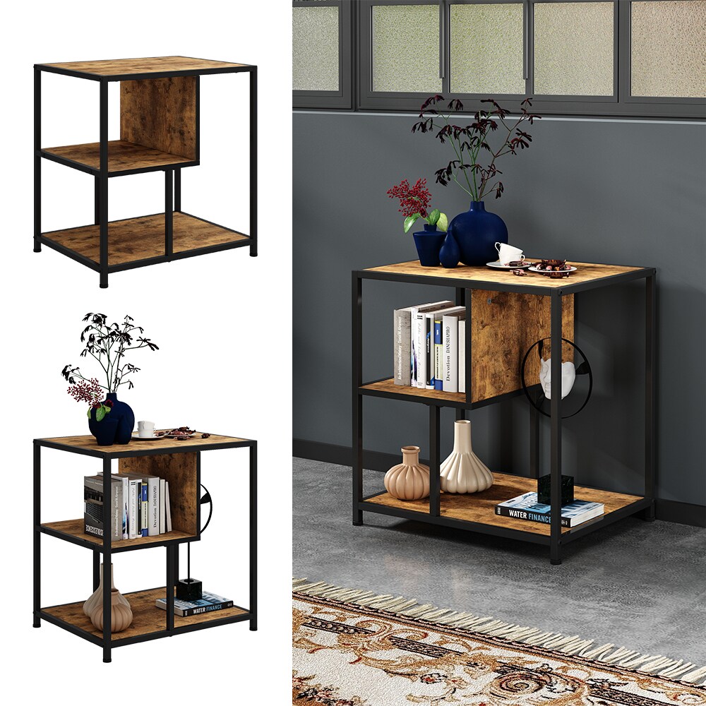 Vicco Beistelltisch Fyrk Eiche Schwarz 52 x 55 cm mit 2 offenen Ablagen - Bild 1