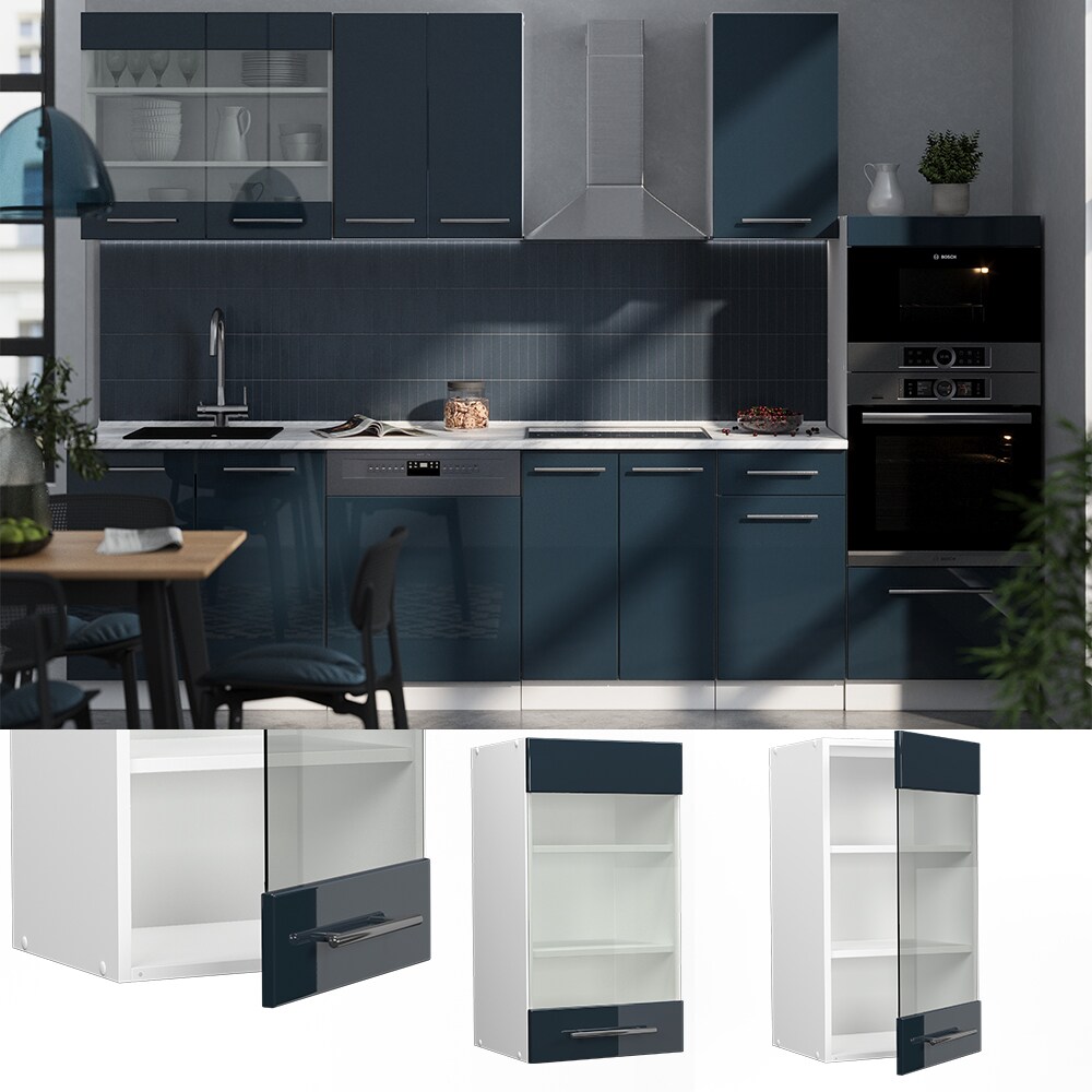 Vicco Glash&auml;ngeschrank Fame-Line Wei&szlig; Dunkelblau Hochglanz 40 cm - Bild 1