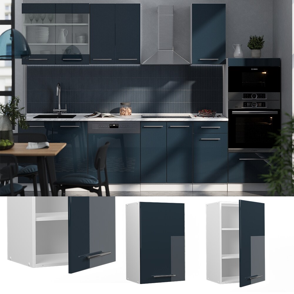 Vicco Hängeschrank Fame-Line Weiß Dunkelblau Hochglanz 45 cm