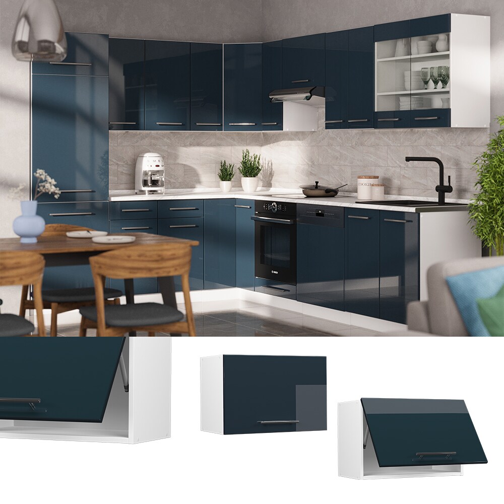 Vicco Hängeschrank Fame-Line Weiß Dunkelblau Hochglanz 60 cm flach | 04066731413034