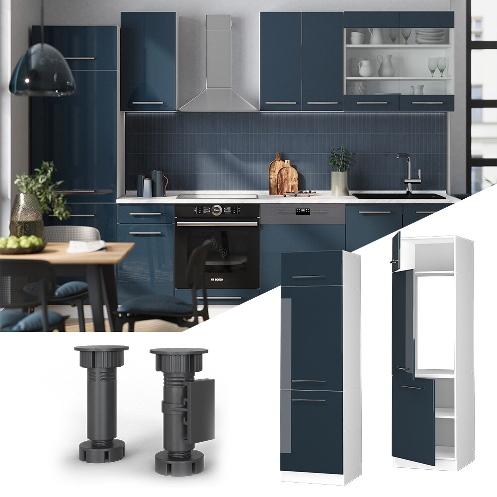 Vicco Kühlumbauschrank Fame-Line Weiß Dunkelblau Hochglanz 60 cm | 04066731413065