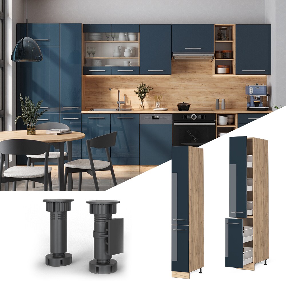 Vicco Apothekerhochschrank Fame-Line Eiche Dunkelblau Hochglanz 30 cm - Bild 1