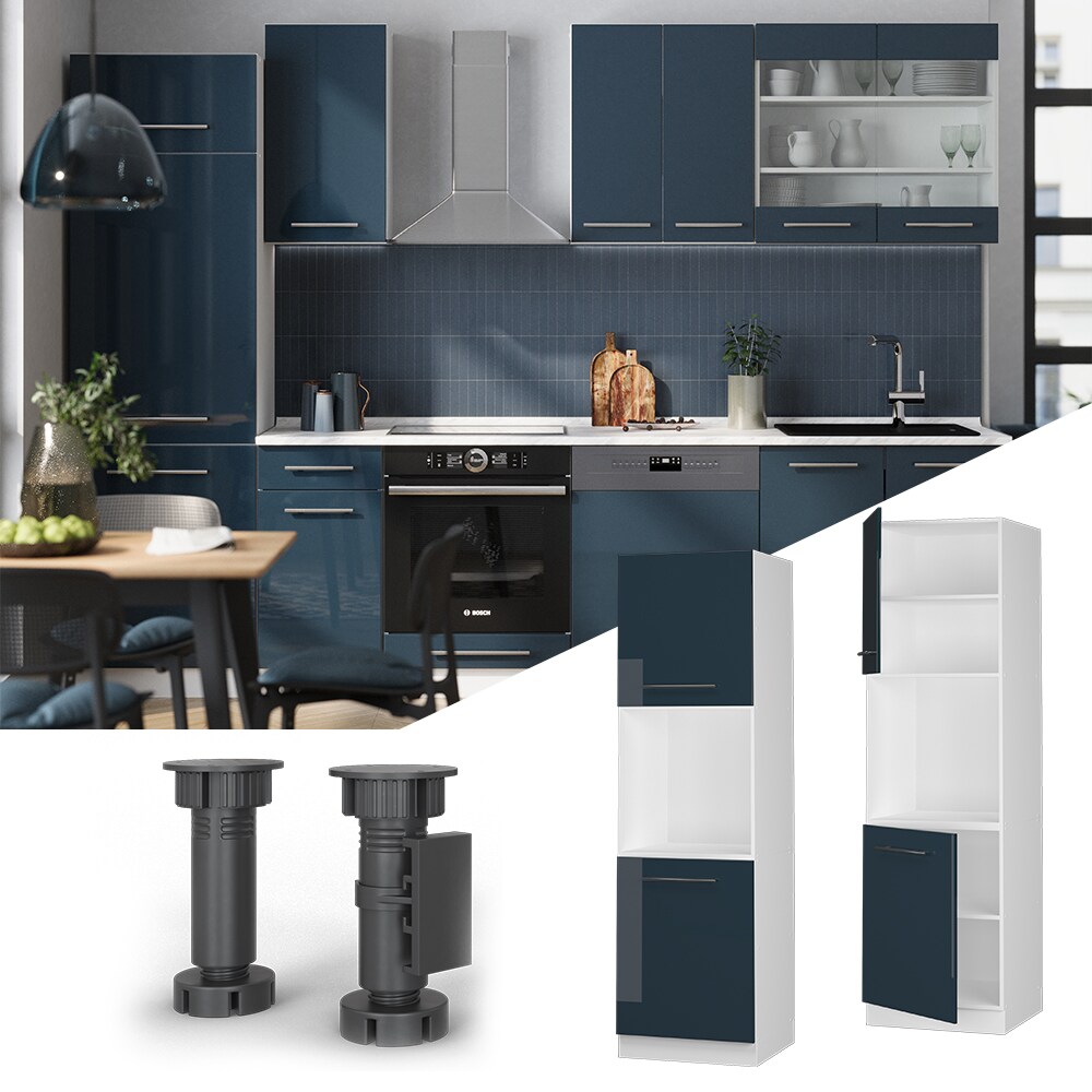 Vicco Herdschrank Fame-Line Wei&szlig; Dunkelblau Hochglanz 60 cm 2 T&uuml;ren - Bild 1