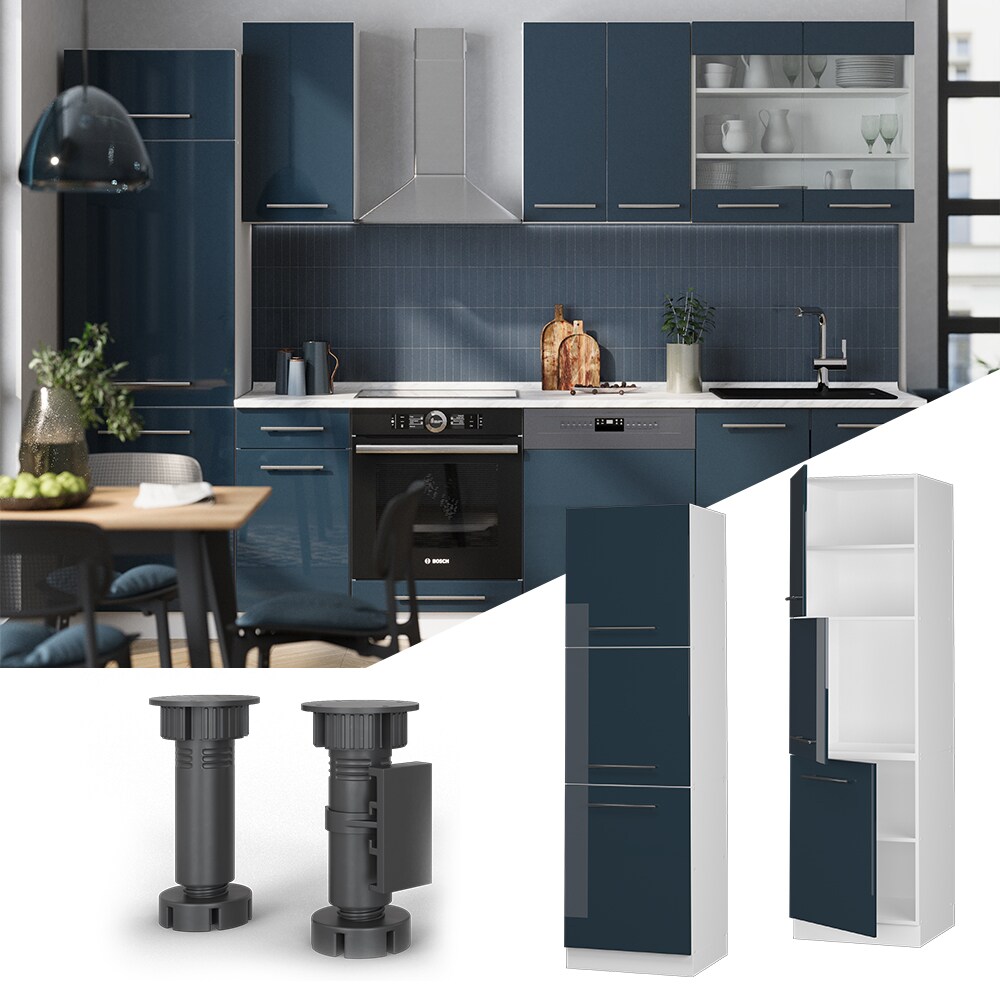 Vicco Herdschrank Fame-Line Wei&szlig; Dunkelblau Hochglanz 60 cm 3 T&uuml;ren - Bild 1