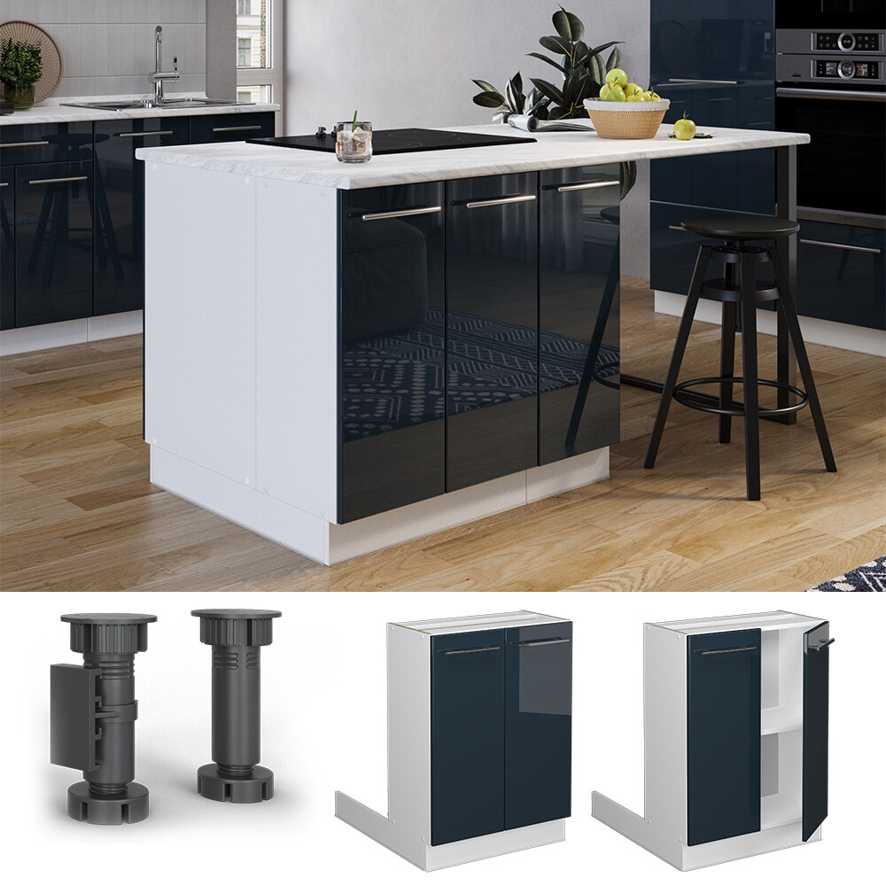 Vicco Regalinselunterschrank Fame-Line Weiß Dunkelblau Hochglanz 60 cm | 04066731413805