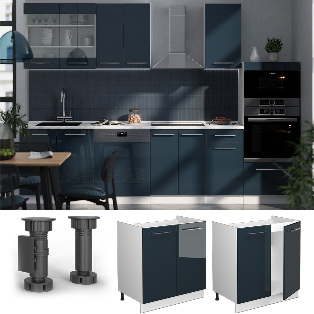 Vicco Sp&uuml;lenunterschrank Fame-Line Wei&szlig; Dunkelblau Hochglanz 80 cm ohne Arbeitsplatte - Bild 1