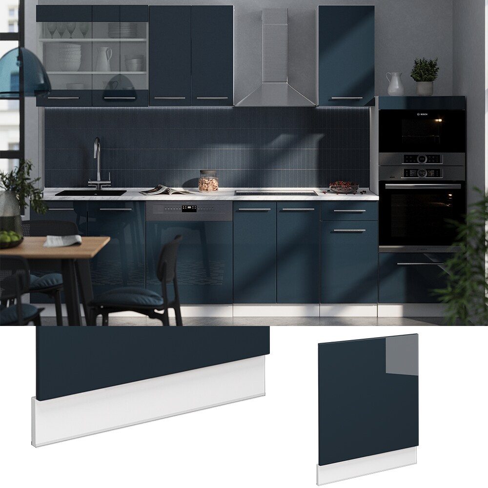 Vicco Geschirrspülerblende Fame-Line Weiß Dunkelblau Hochglanz 60 cm mit Arbeitsplatte Eiche