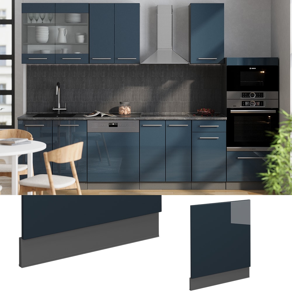 Vicco Geschirrsp&uuml;lerblende Fame-Line Anthrazit Dunkelblau Hochglanz 60 cm mit Arbeitsplatte Anthrazit - Bild 1