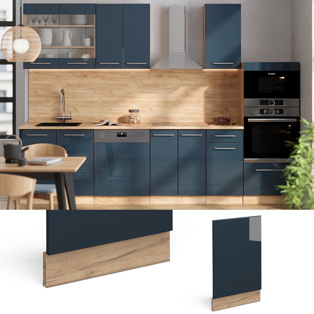 Vicco Geschirrspülerblende Fame-Line Eiche Dunkelblau Hochglanz 45 cm mit Arbeitsplatte Eiche