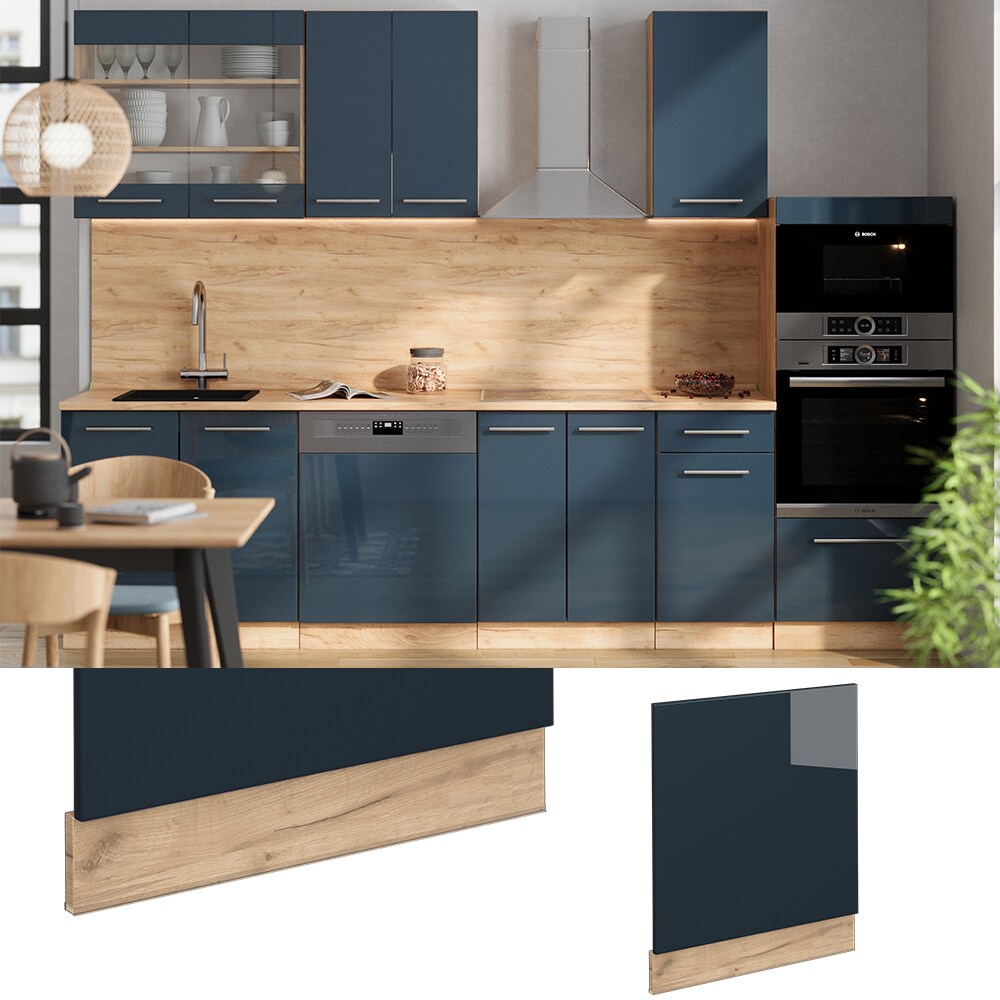 Vicco Geschirrspülerblende Fame-Line Eiche Dunkelblau Hochglanz 60 cm mit Arbeitsplatte Eiche
