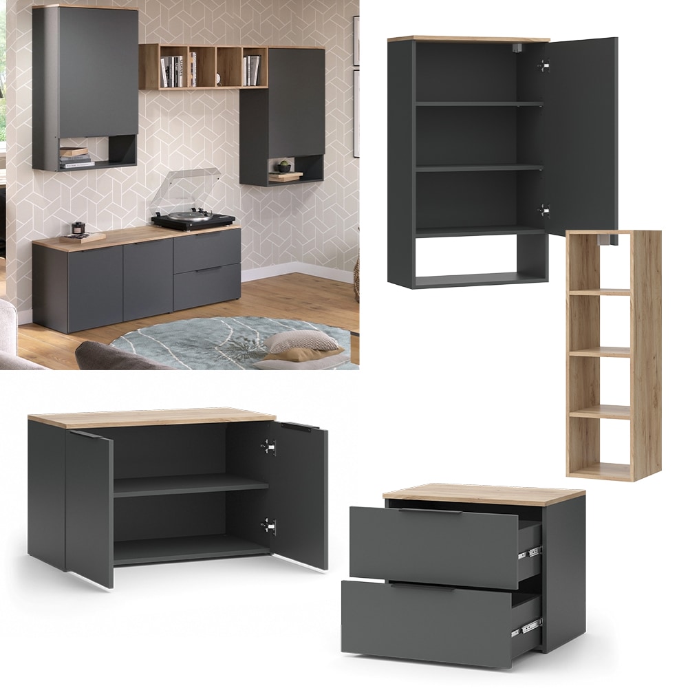 Vicco Wohnwand Wido Anthrazit Eiche 5 Teile - Bild 1
