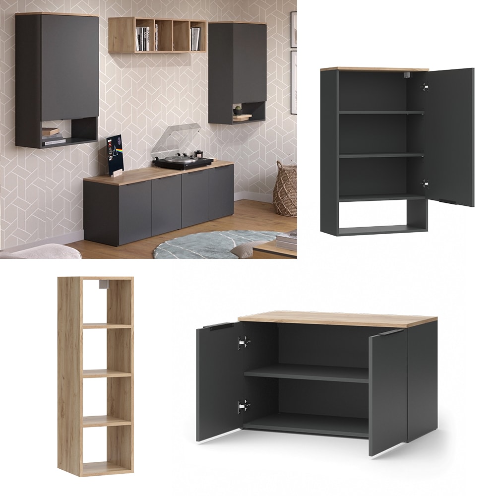 Vicco Wohnwand Wido Anthrazit Eiche 5 Teile - Bild 1