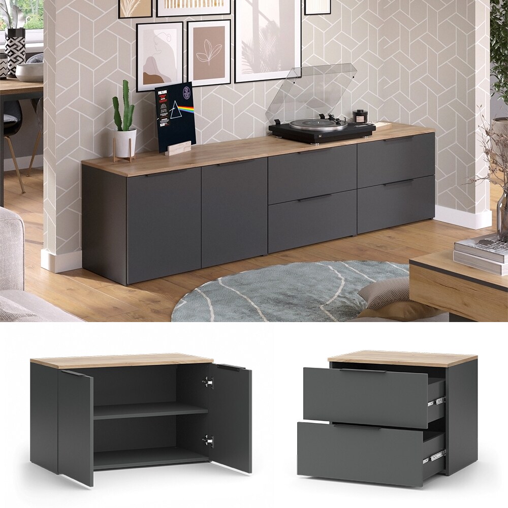 Vicco Wohnwand Wido Anthrazit Eiche 3 Teile | 04066731413287