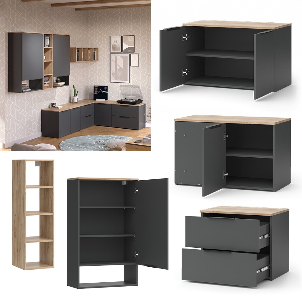 Vicco Wohnwand Wido Anthrazit Eiche 9 Teile | 04066731413294
