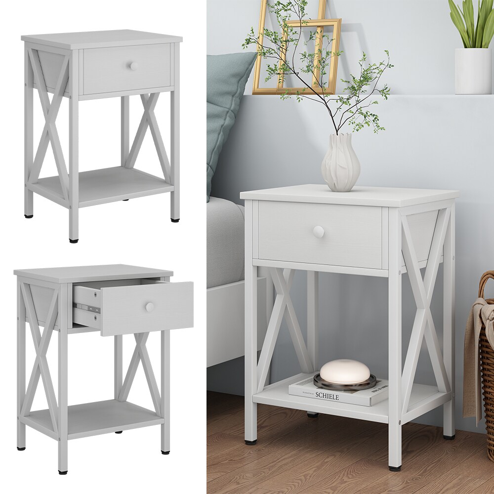 Vicco Nachttisch Keno Wei&szlig; 40 x 55 cm mit Schublade - Bild 1