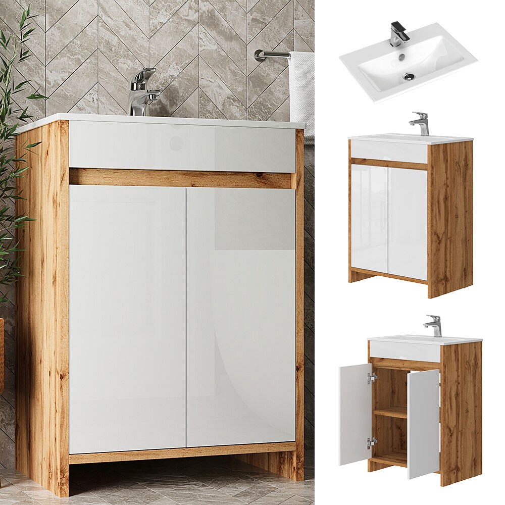 Vicco Waschbecken mit Unterschrank Lemgo Eiche Wei&szlig; 60 cm - Bild 1