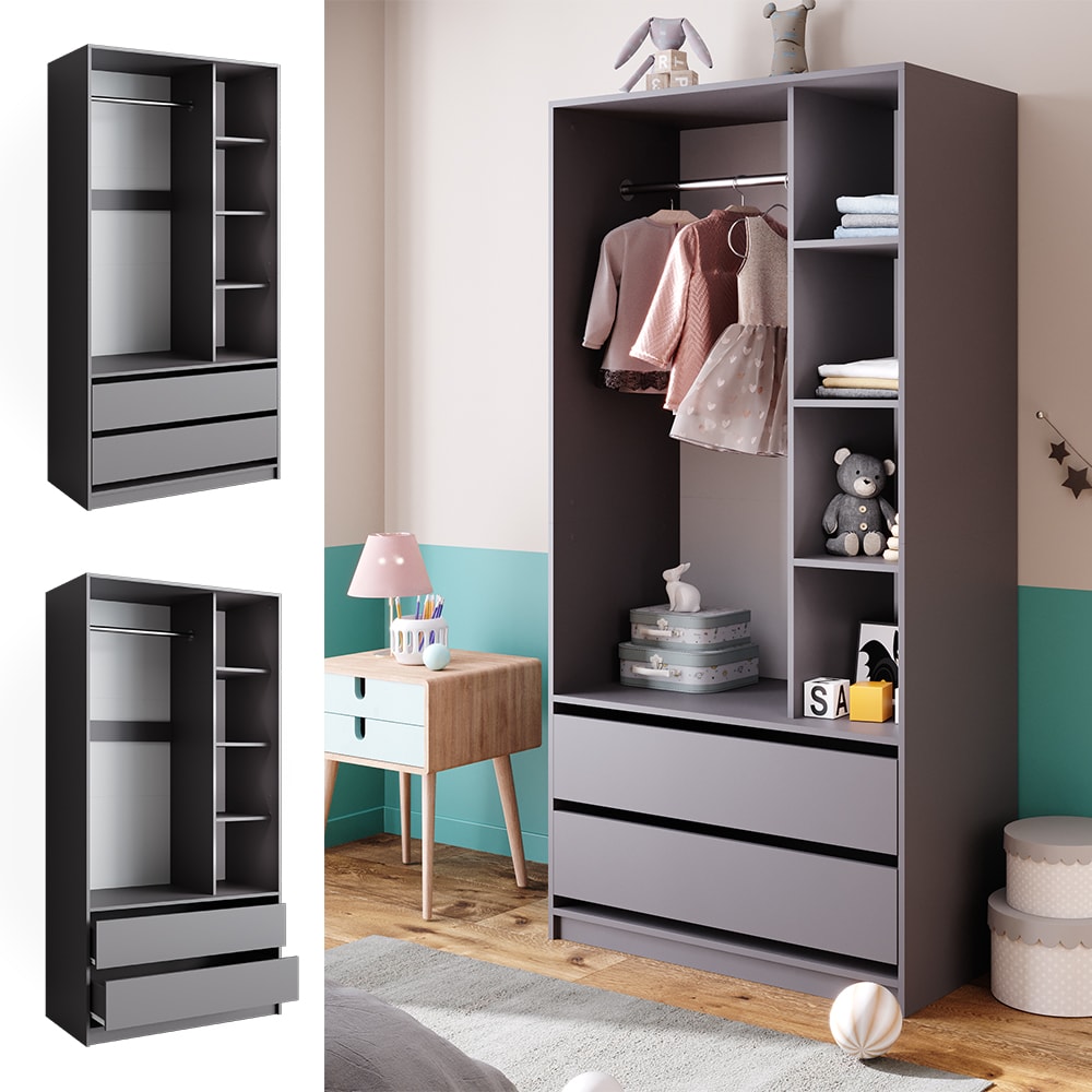 Vicco Kinderkleiderschrank Elmo Anthrazit 100 x 200 cm mit 2 Schubladen - Bild 1