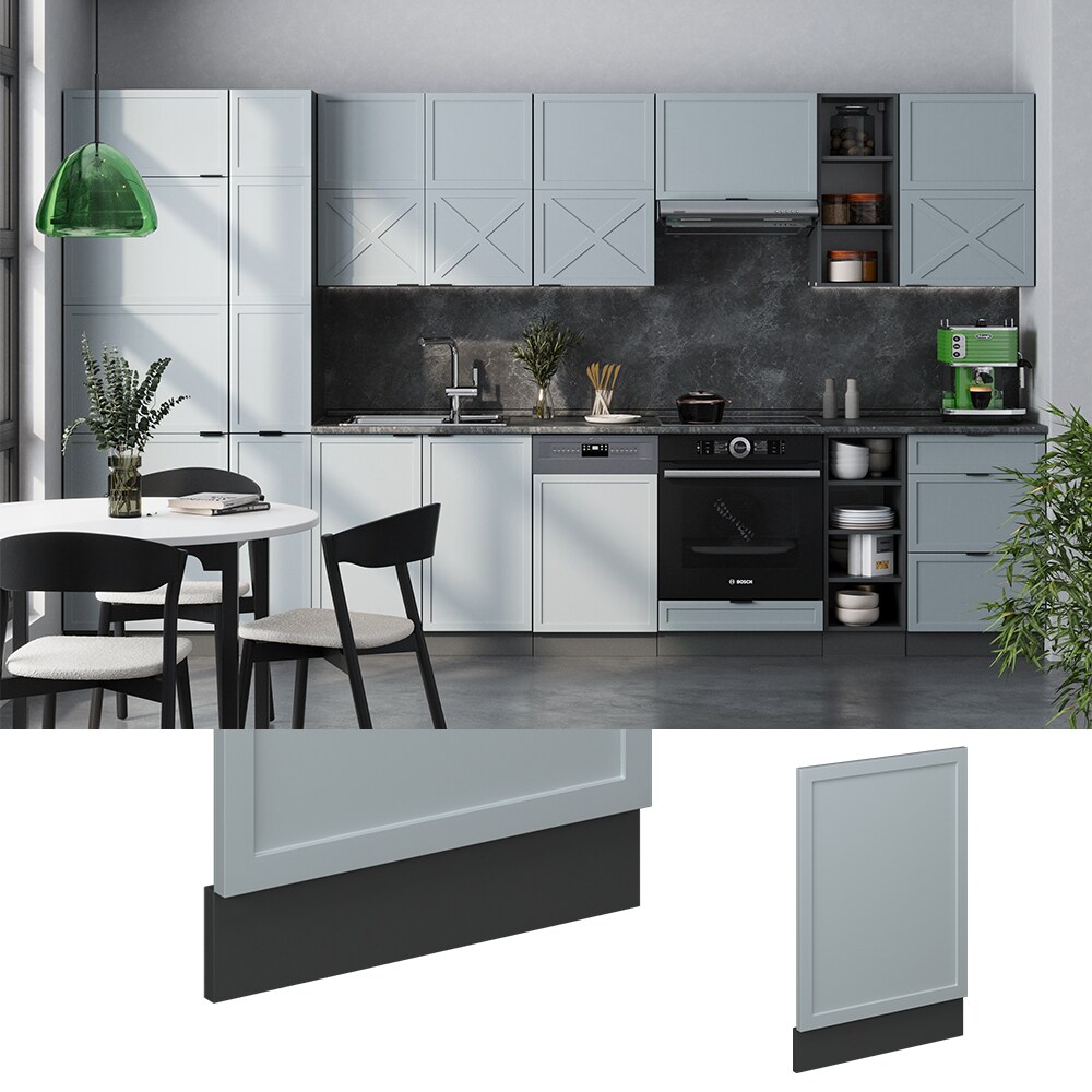 Vicco Geschirrspülerblende Fame-Line Anthrazit Hellblau-Grau gerahmt 45 cm ohne Arbeitsplatte