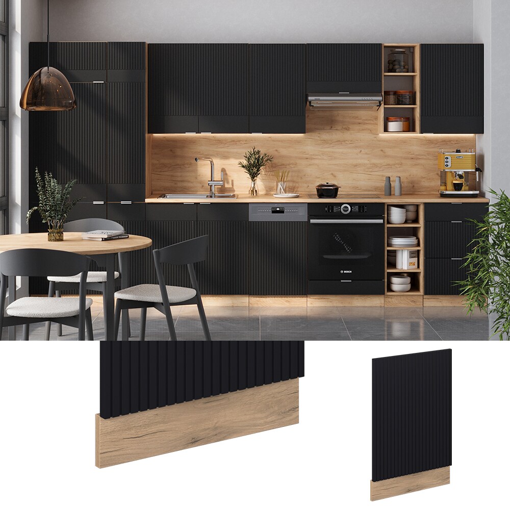 Vicco Geschirrspülerblende Fame-Line Eiche Schwarz gestreift 45 cm ohne Arbeitsplatte