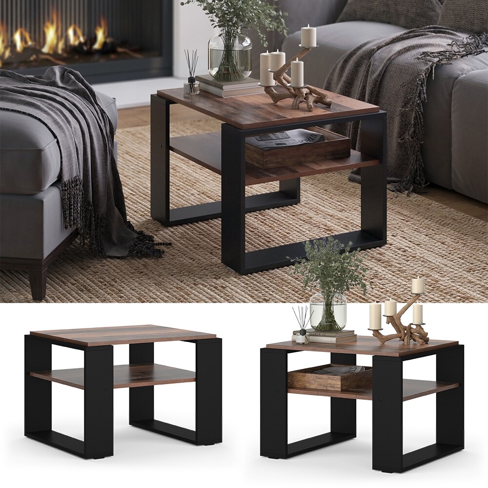 Vicco Couchtisch Helm Antikholz-Optik Schwarz 65,6 x 46,2 cm mit Ablage