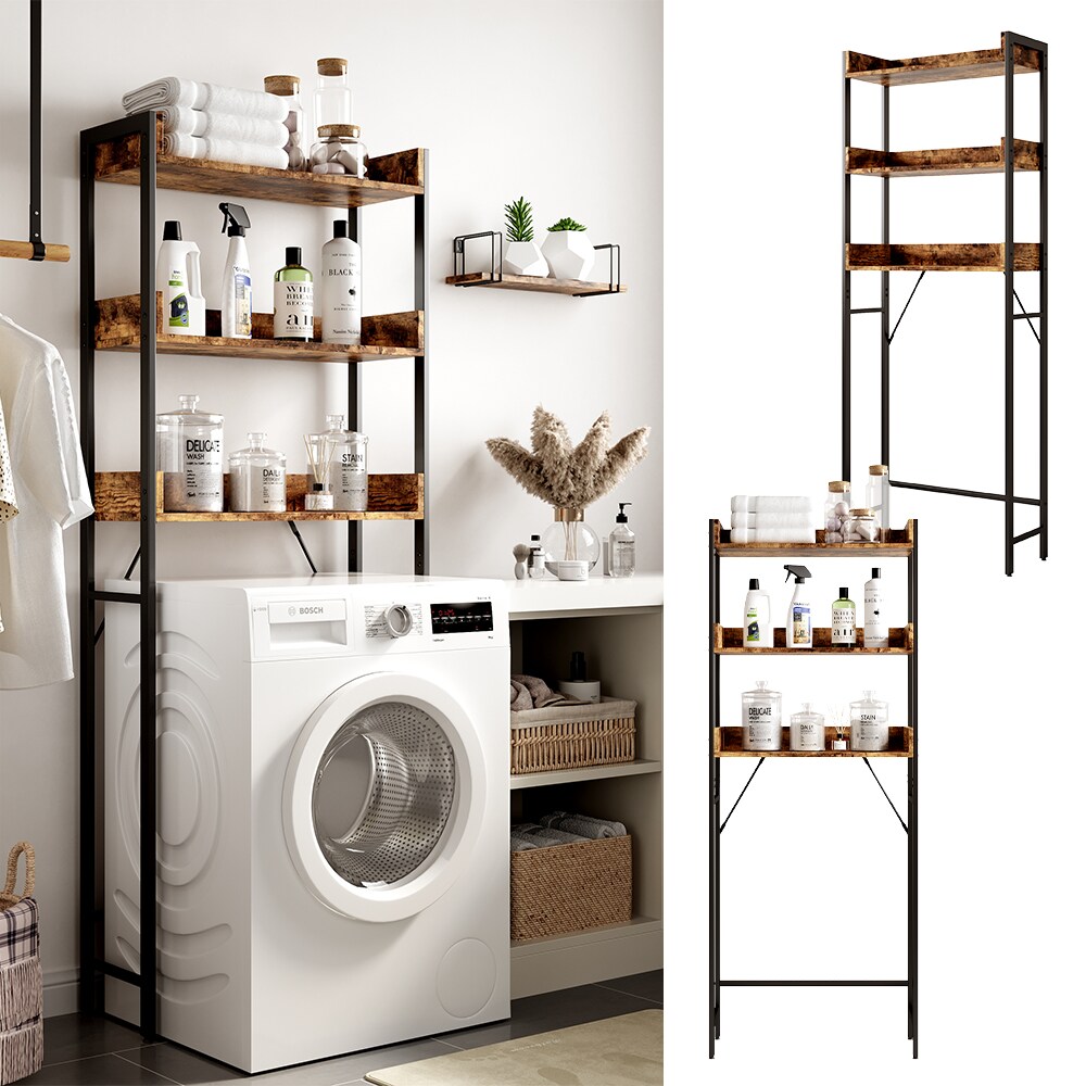 Vicco Waschmaschinenschrank Fyrk Eiche Schwarz 64 x 165 cm mit 3 Regalablagen - Bild 1