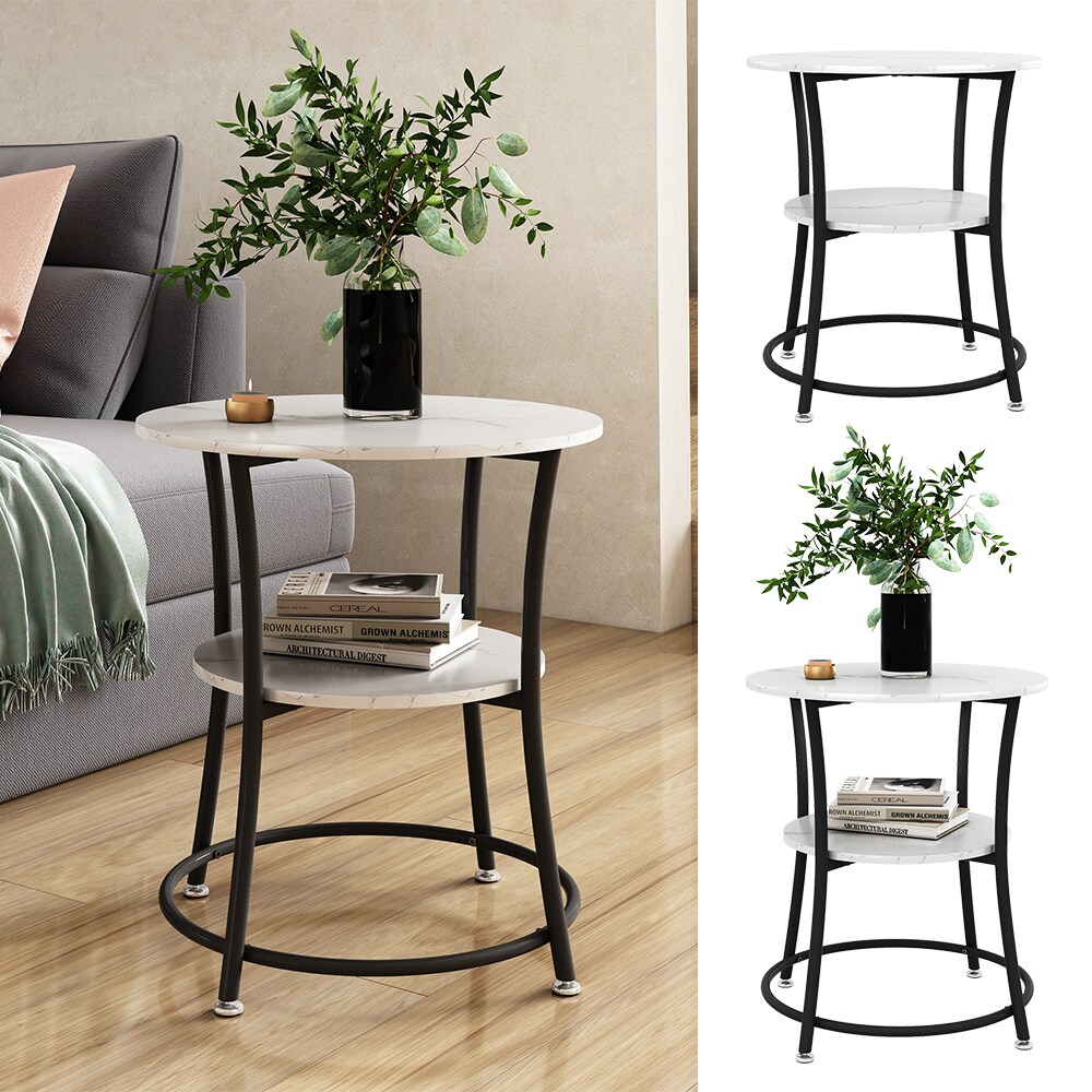 Vicco Couchtisch Quebec Marmor Wei&szlig; 50 x 55 cm offene Ablage - Bild 1