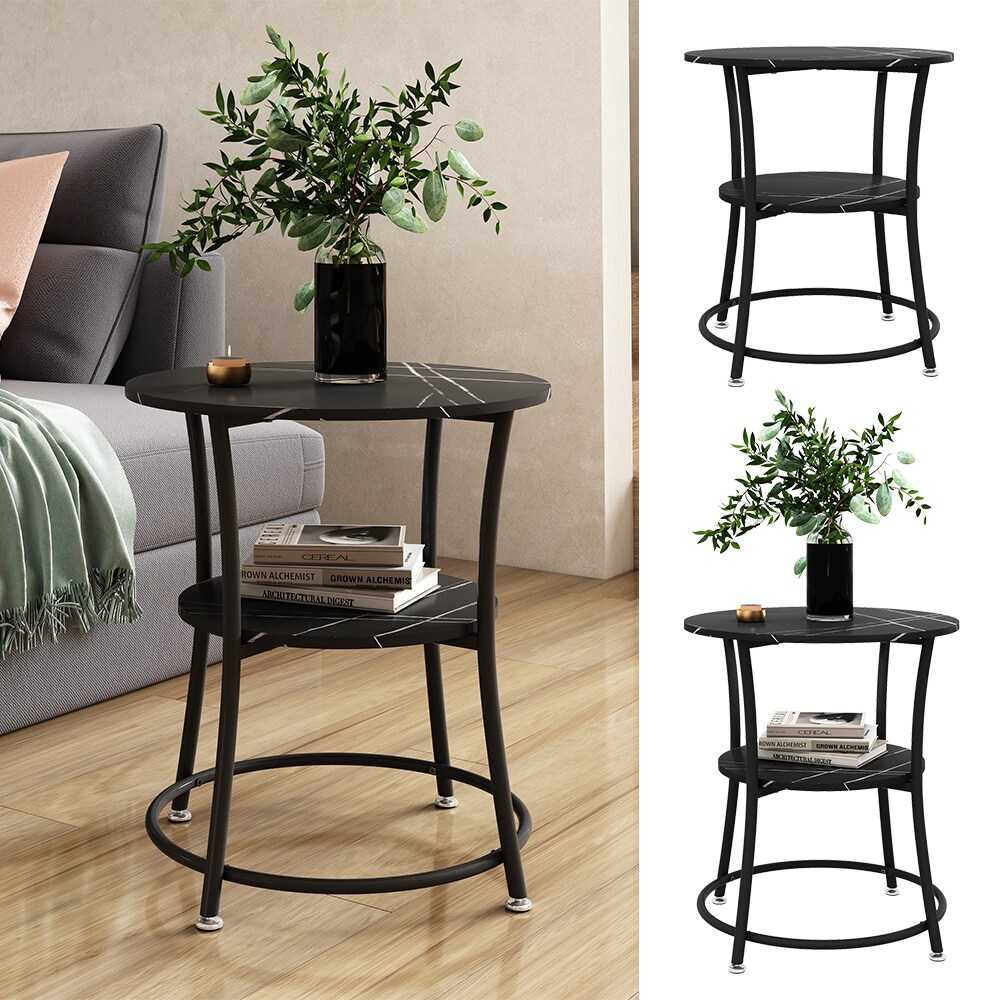 Vicco Couchtisch Quebec Marmor Schwarz 50 x 55 cm offene Ablage - Bild 1