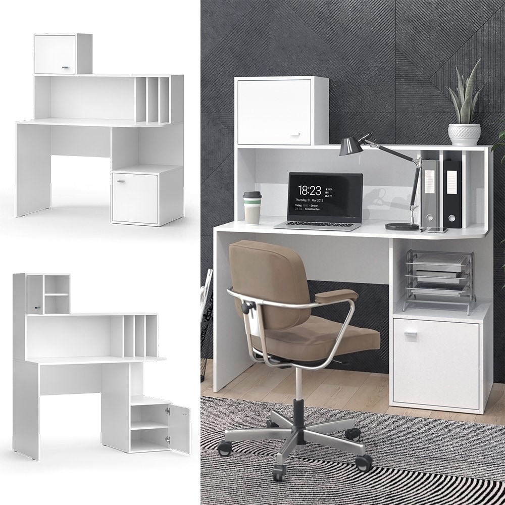 Vicco Schreibtisch Alwin Wei&szlig; 115 x 55 cm mit 2 T&uuml;ren - Bild 1